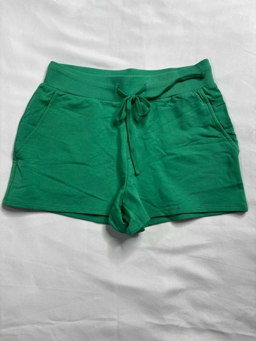 The Drop Elaina Drawstring Waist Sweat Shorts in Jade Green